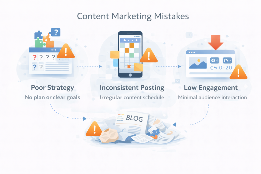 Błędy w content marketingu – brak strategii, nieregularne publikacje i niskie zaangażowanie