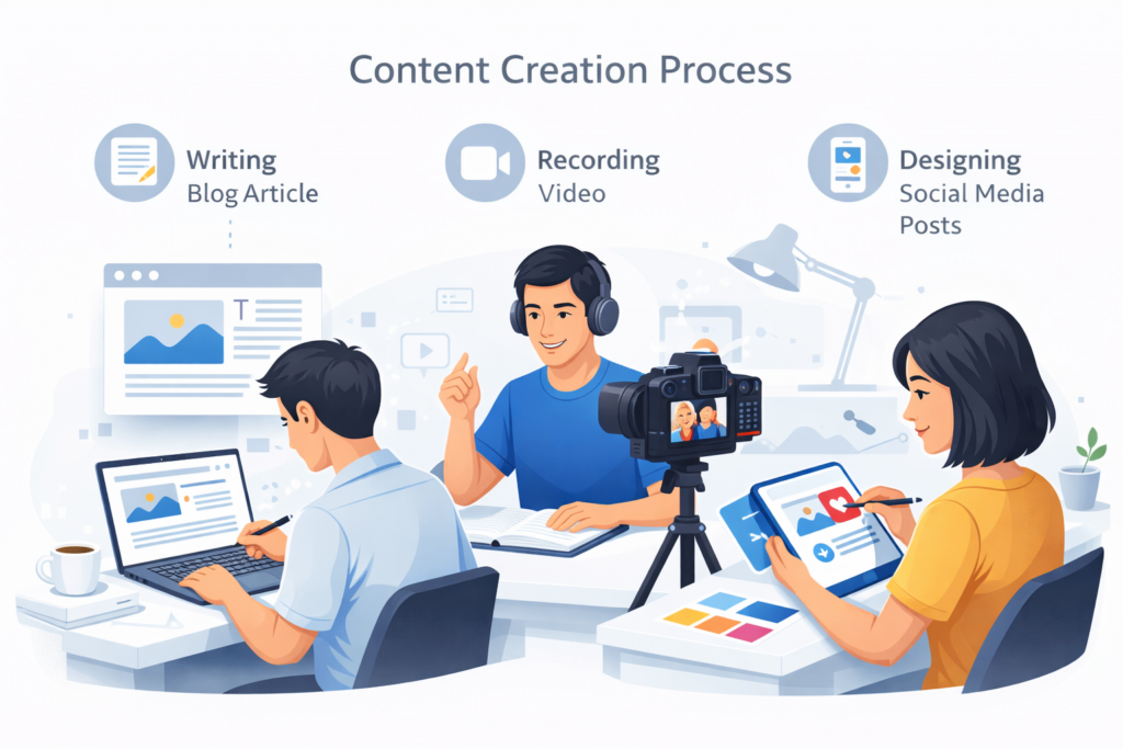 Proces tworzenia treści – pisanie bloga, nagrywanie wideo i projektowanie social media