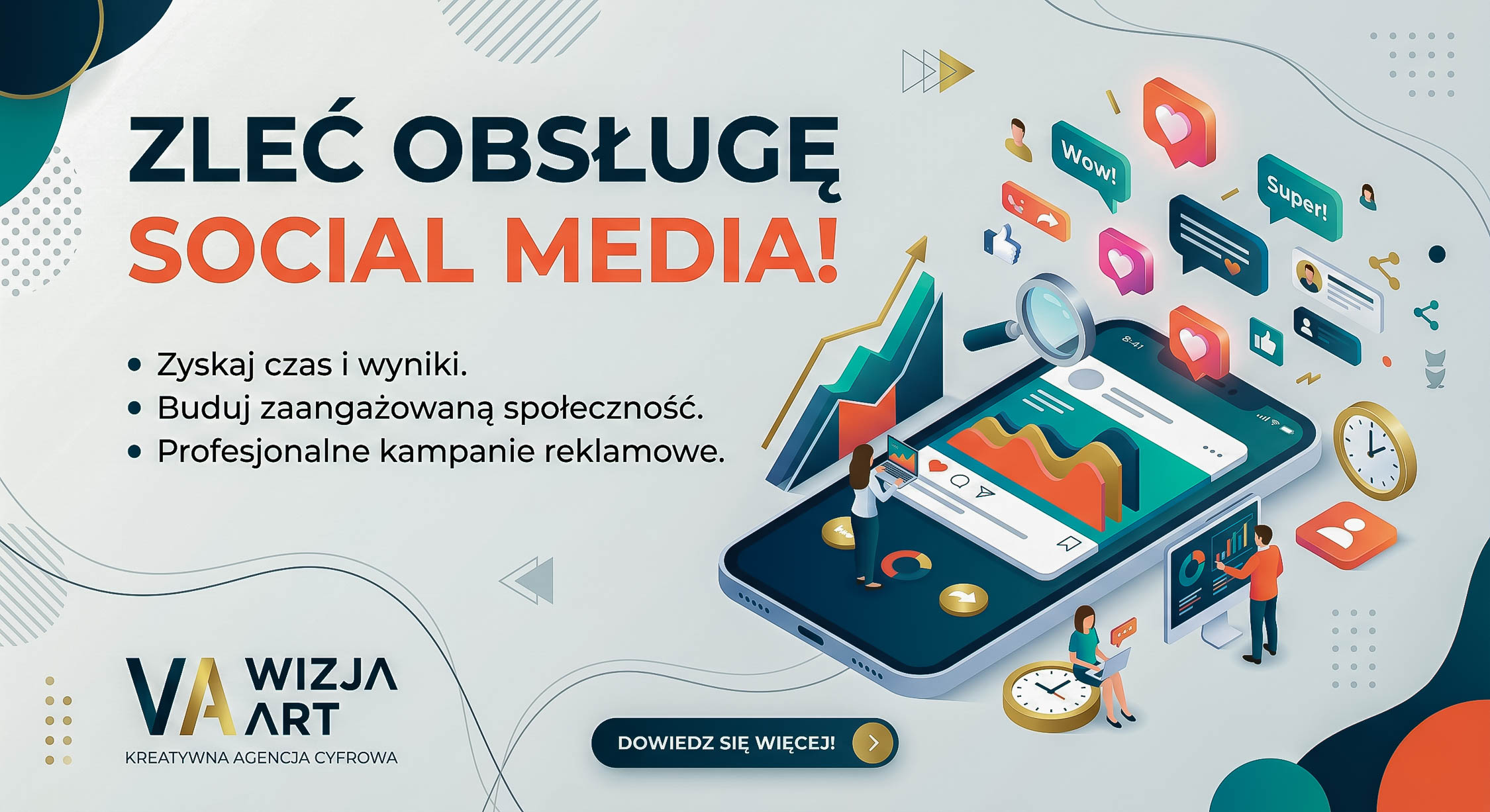 Grafika przedstawiająca profesjonalne prowadzenie kanałów Social Media dla twojego biznesu